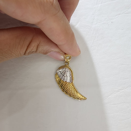 10K Gold Two-Tone Angel Feather Pendant