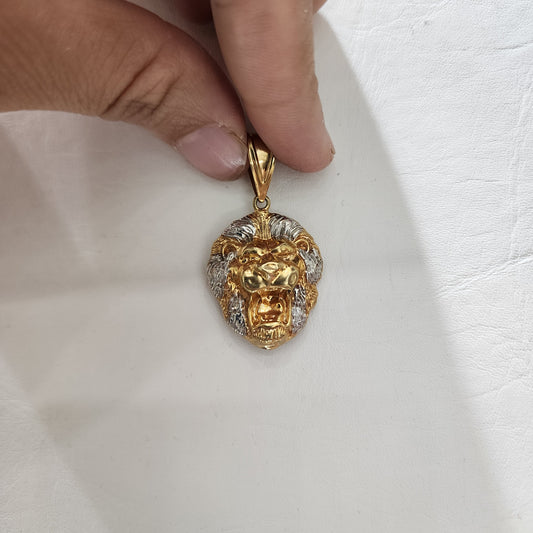 10K Gold Two-Tone Lion Head Pendant