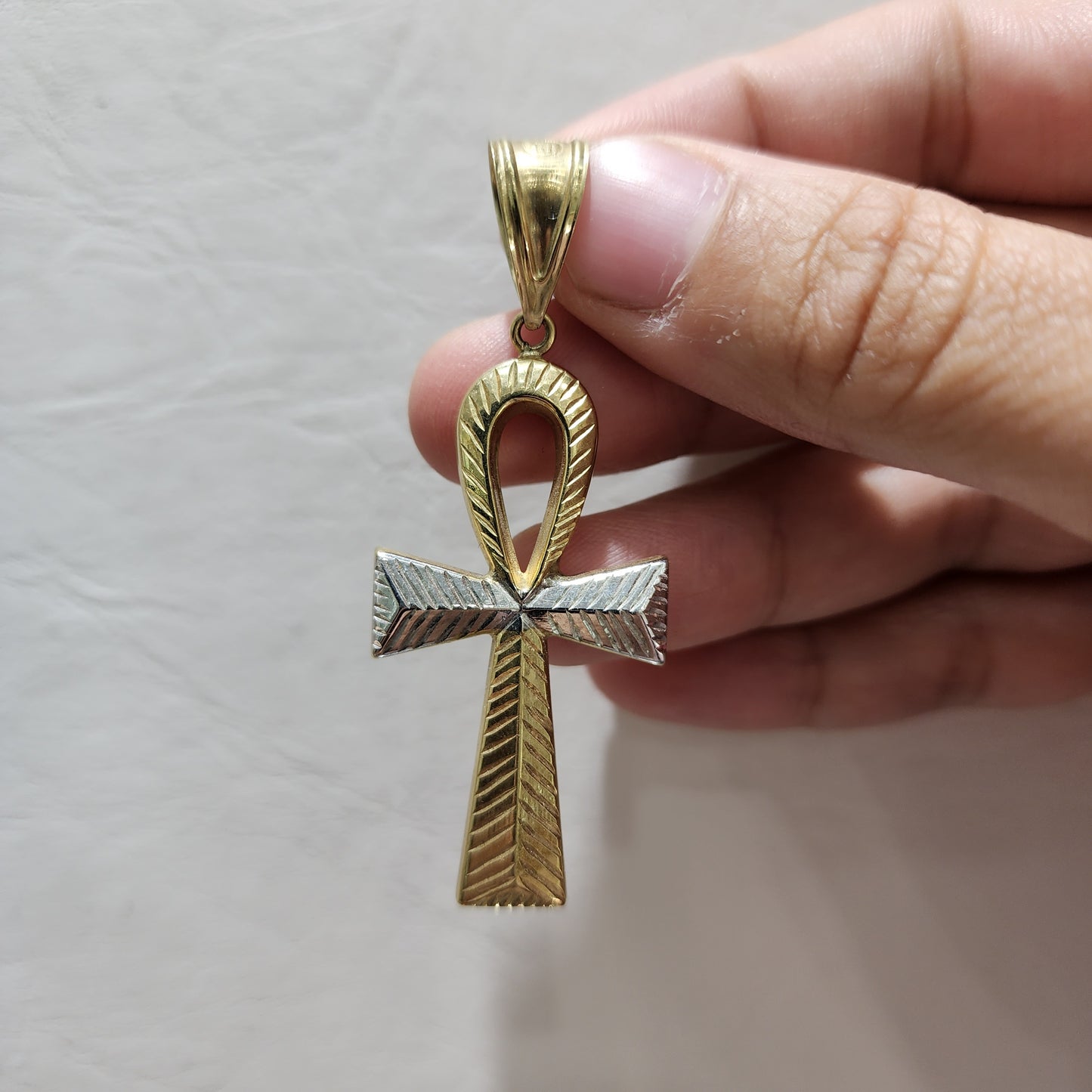 10K Gold Two-Tone Ankh Pendant