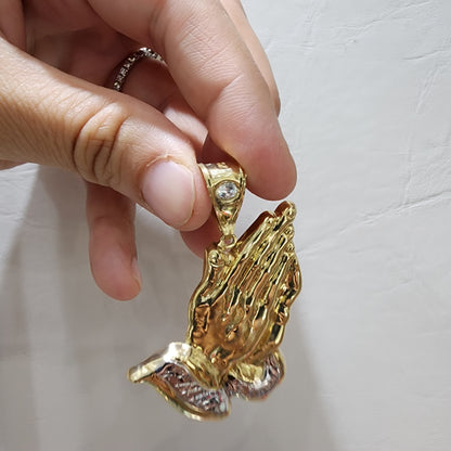 10K Gold Two Toned Prayer Hand Pendant